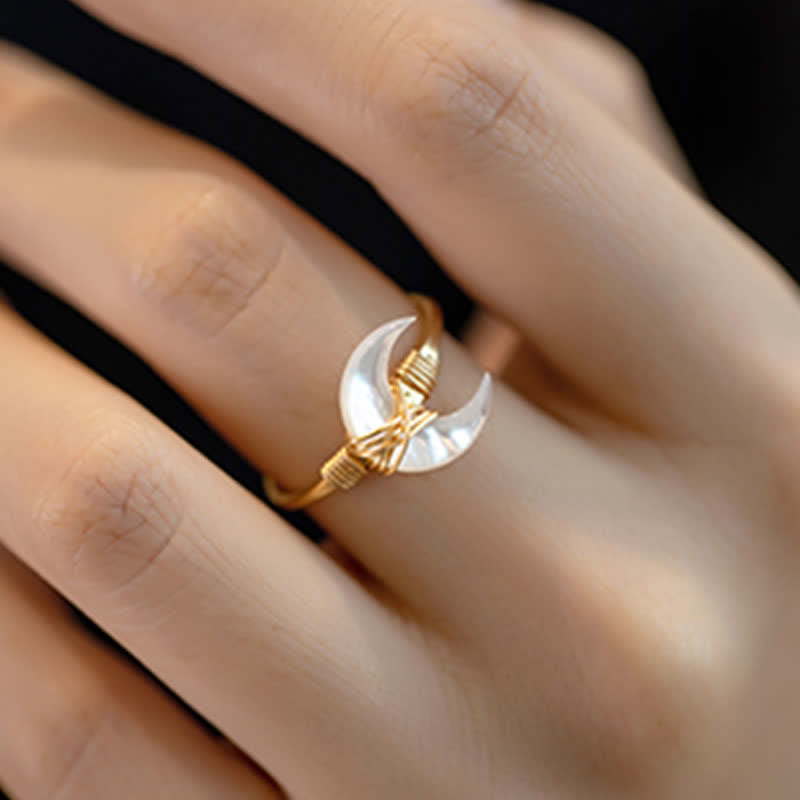 Buddha Stones Anillo de bendición de oro de 14 quilates con piedra Tridacna natural y luna - image 7