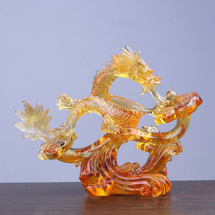 Buddha Stones Año del Dragón hecho a mano, mango Ruyi Liuli, pieza de arte con cristal, protección, decoración para el hogar y la Oficina