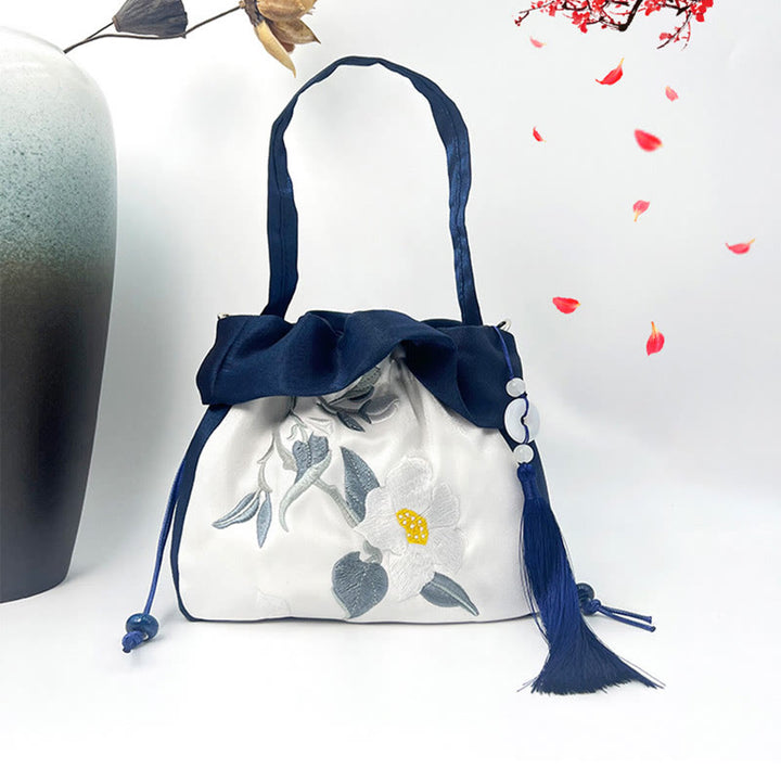 Buddha Stones Suzhou Bordado Camelia Magnolia Peonía Loto Seda Bolso Bandolera Bolso Bandolera Bolso