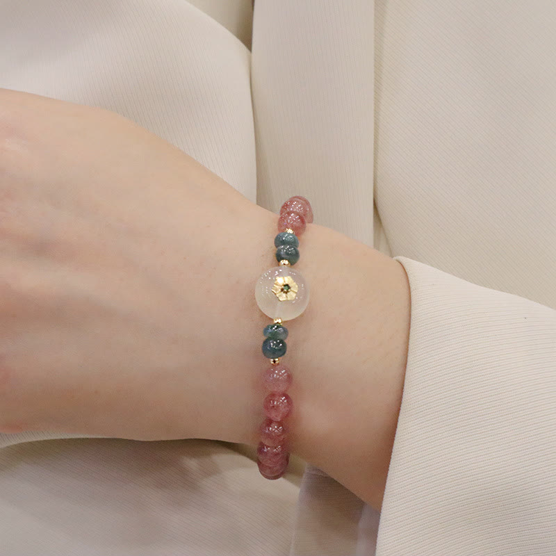 Pulsera curativa de jade y calcedonia de cuarzo fresa natural con Buddha Stones