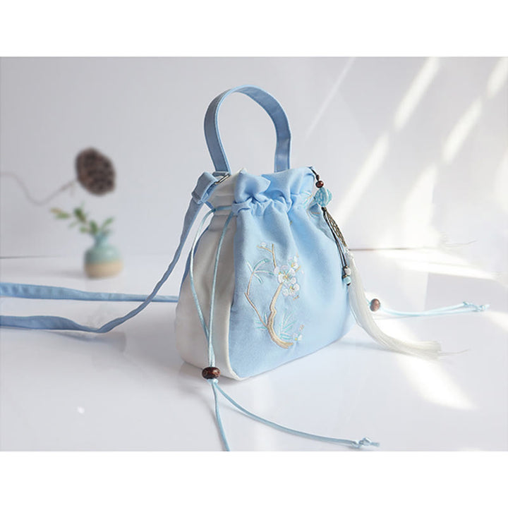 Bolso de hombro de lona con flores bordadas hechas a mano con Buddha Stones