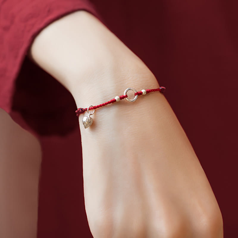 Pulsera de hilo rojo con hebilla de loto, paz, alegría, suerte, fortuna, plata de ley 925 , Buddha Stones