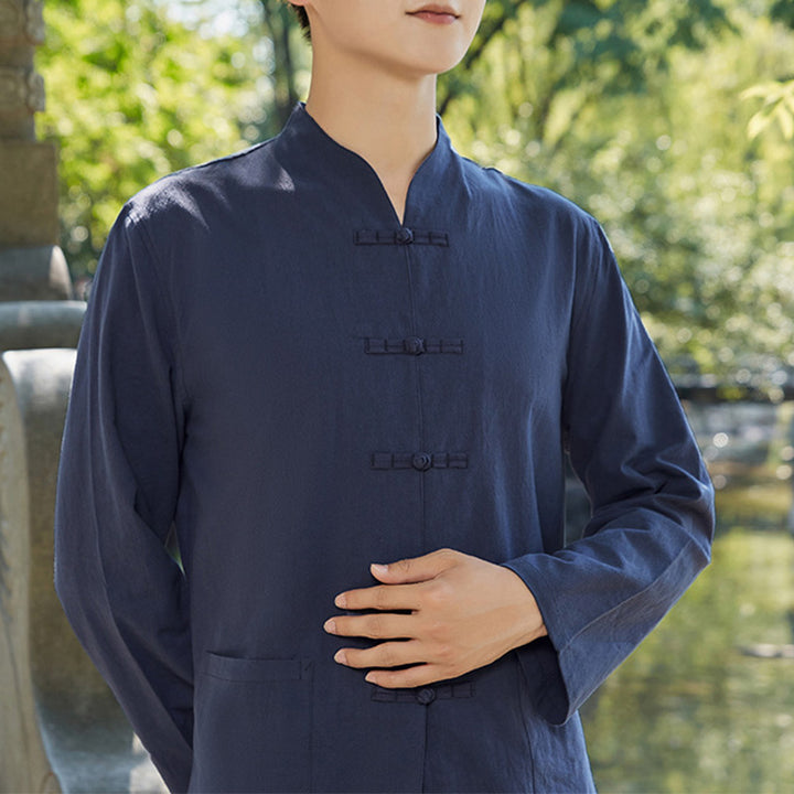 Buddha Stones espiritual Zen práctica Yoga meditación oración ropa algodón lino conjunto de hombres - Azul marino - US/UK/AU48, EU58 (6XL) - image 1