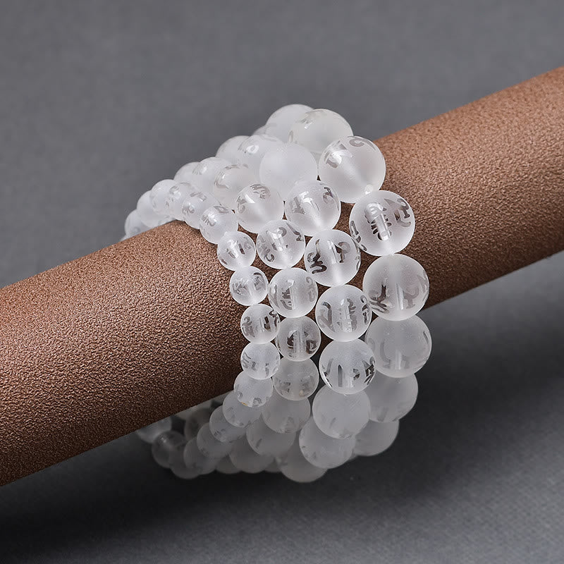Pulsera de meditación Om Mani Padme Hum de ónix negro y cristal blanco del Tíbet con Buddha Stones