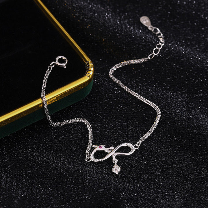 Pulsera de protección de la suerte con colgante de cola de nudo sin fin de plata de ley 999 con Buddha Stones