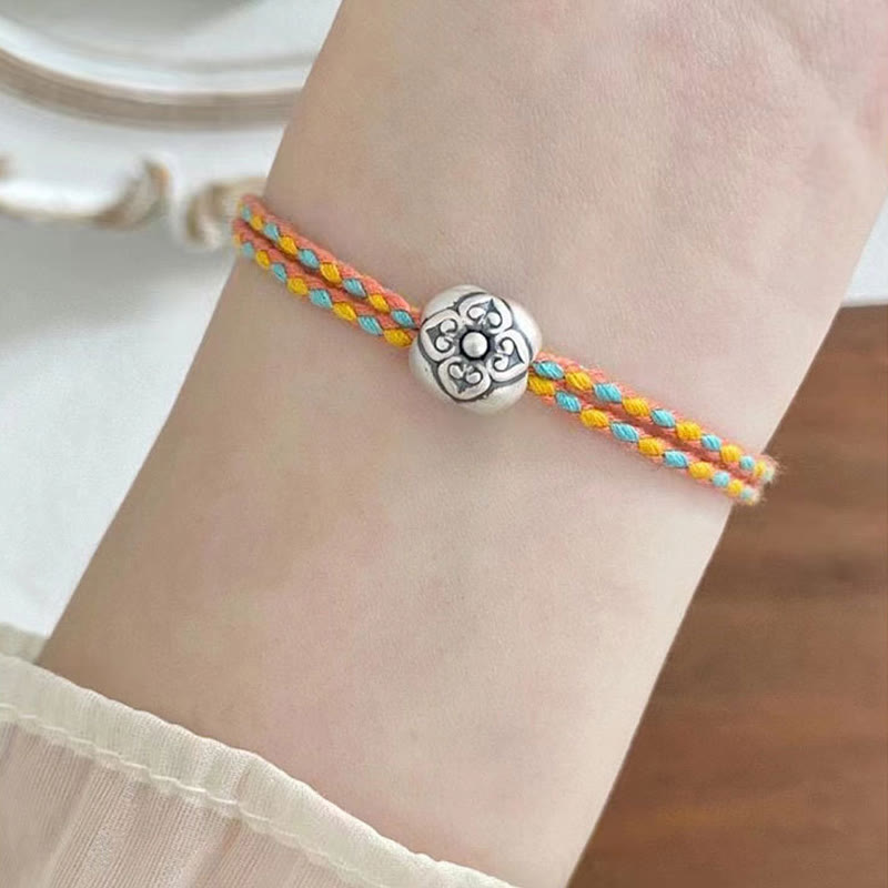 Pulsera Trenzada Multicolor De La Suerte Caqui De Plata De Ley 999 Con Buddha Stones