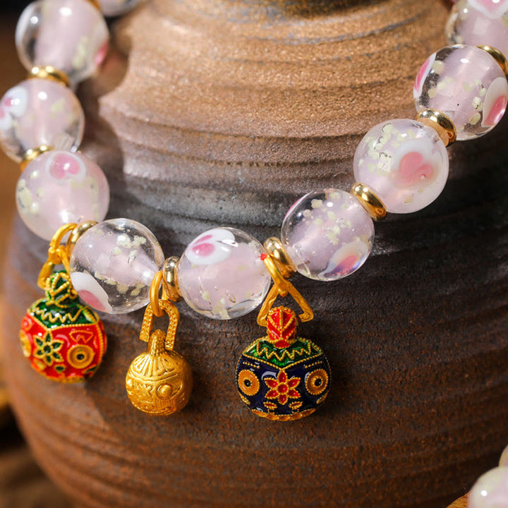 Pulsera de bendiciones con cuentas de cristal Liuli fluorescentes de corazón de amor rosa luminoso con abalorio familiar de bestia tragadora de oro con Buddha Stones