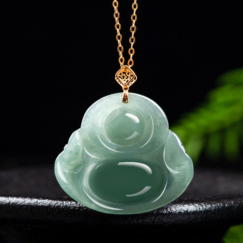 Colgante de collar de abundancia de prosperidad de jade natural de Buda sonriente - image 8