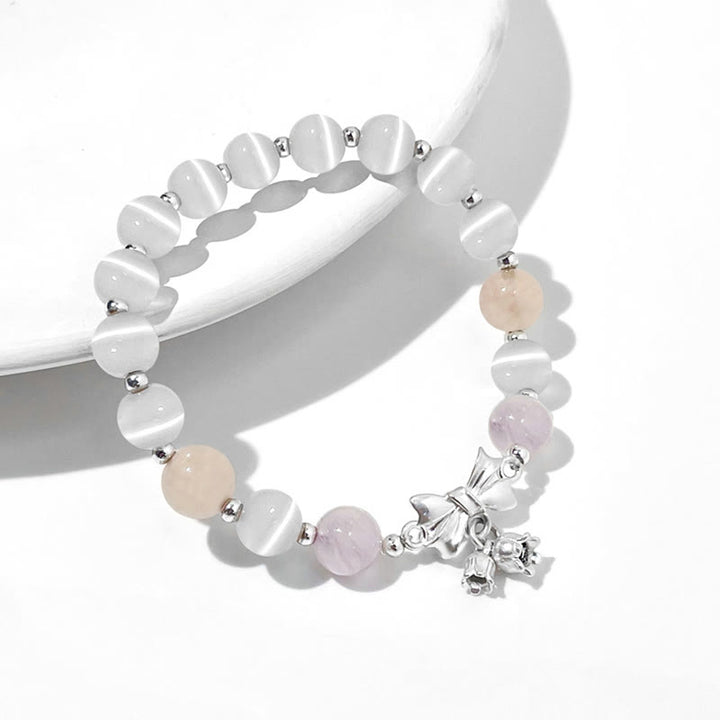 Pulsera con dije de roseta y amatista, lavanda, ojo de gato , Buddha Stones