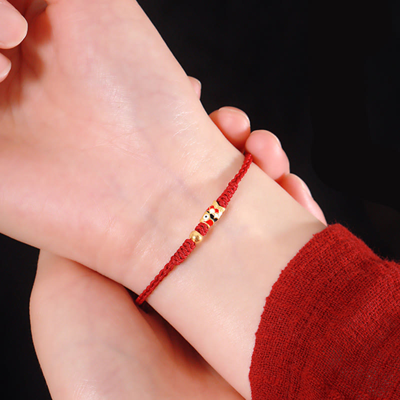 Pulsera de hilo trenzado hecha a mano con pez Koi de la suerte de oro 999 de Buddha Stones