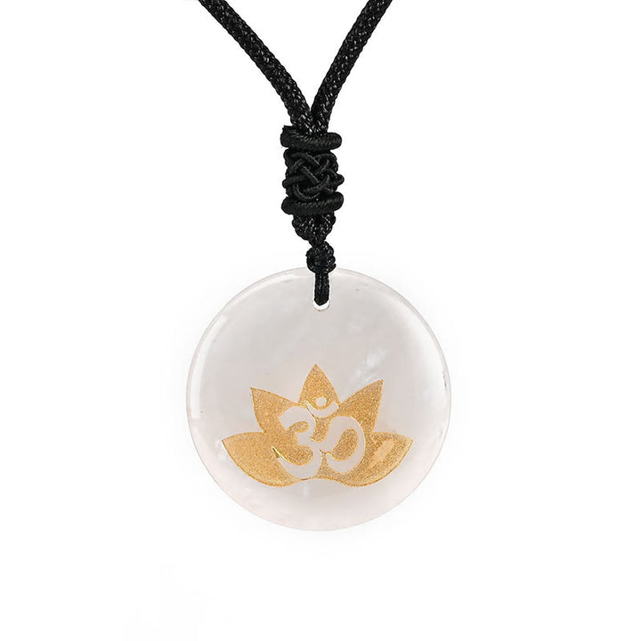 Buddha Stones OM símbolo de loto varios cristales amatista ojo de tigre colgante collar curativo