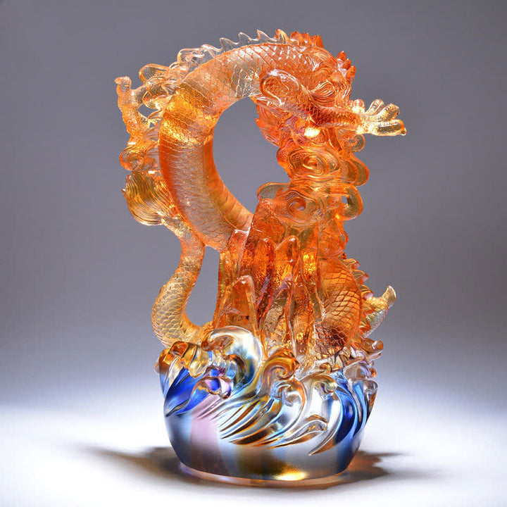 Buddha Stones Feng Shui Dragón hecho a mano Liuli Crystal Art Piece Success Home Office Decoración