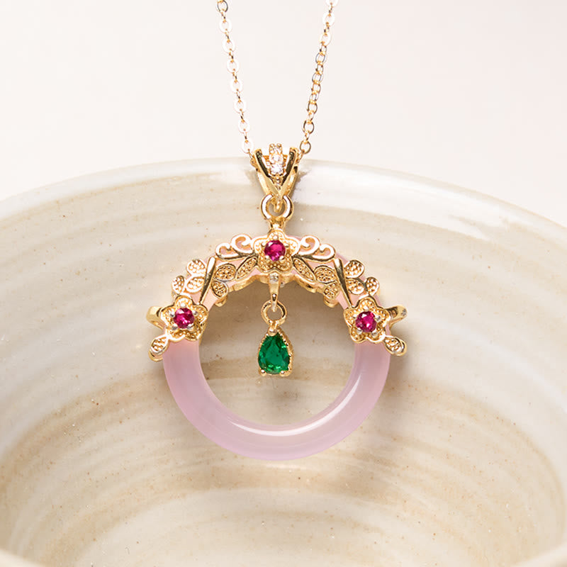 Colgante de collar de fuerza con diseño de hebilla de paz de Calcedonia verde con Buddha Stones