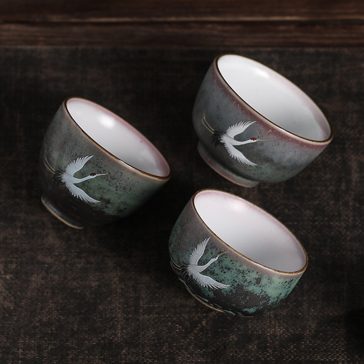 Taza de té de cerámica con grulla auspiciosa de Buddha Stones , tazón de taza de té de Kung Fu