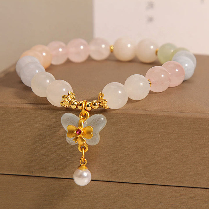 Pulsera con dije de mariposa de confianza de morganita natural con Buddha Stones