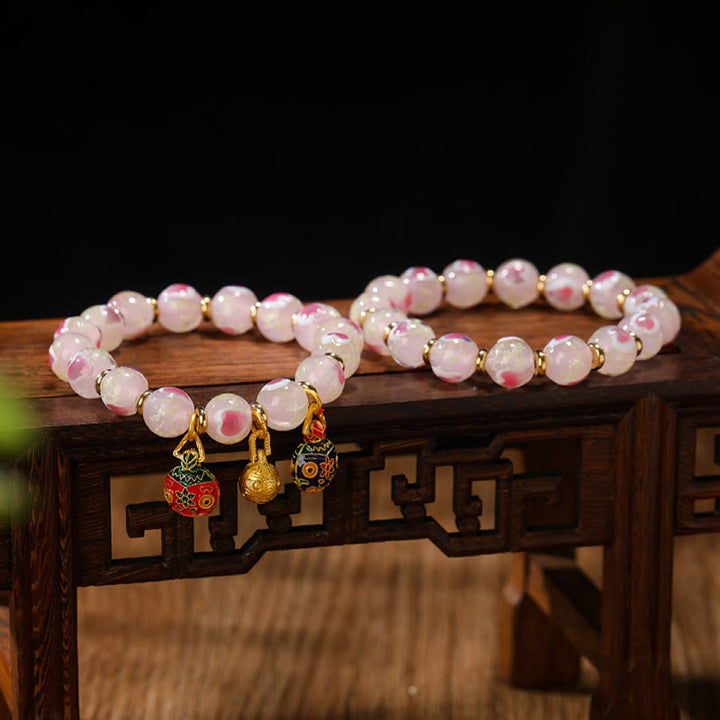 Pulsera de bendiciones con cuentas de cristal Liuli fluorescentes de corazón de amor rosa luminoso con abalorio familiar de bestia tragadora de oro con Buddha Stones