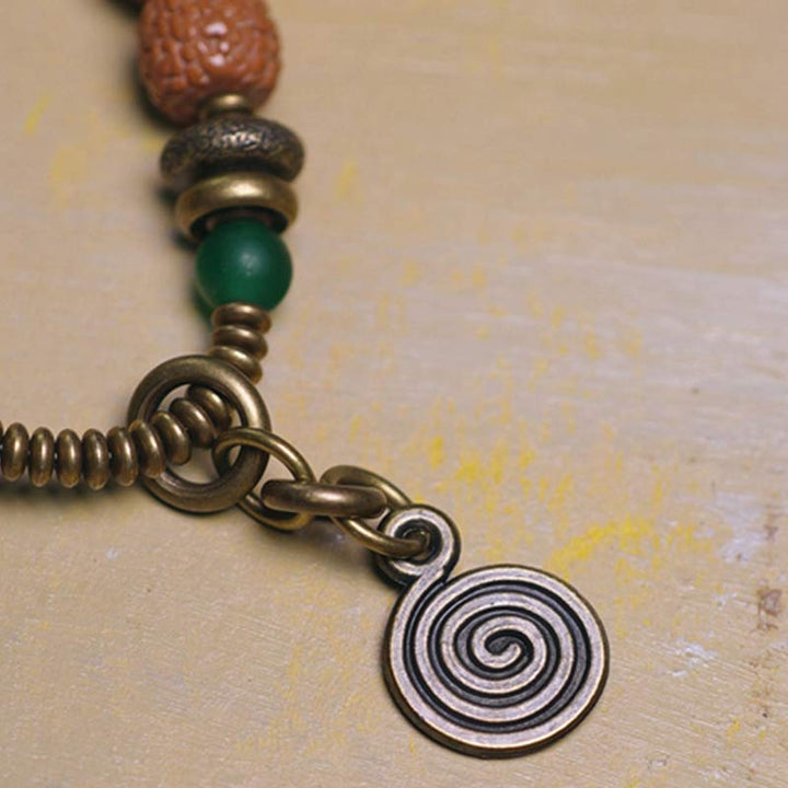 108 cuentas de Mala Rudraksha, semilla Bodhi, cuentas Dzi, pulsera de borlas de suerte auspiciosa