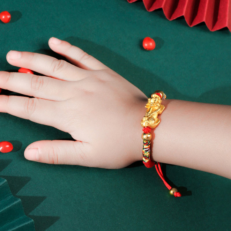 Pulsera de plata de ley 999 con Buddha Stones PiXiu Wealth King Kong con nudo trenzado para niños