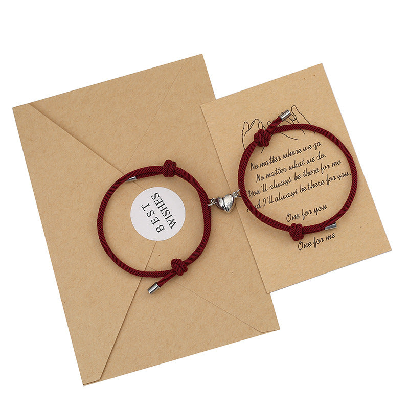 Pulsera de fuerza de cuerda de pareja magnética de amor de 2 piezas