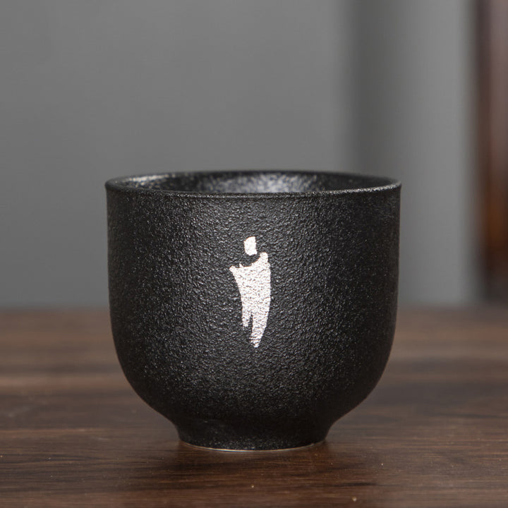 Buddha Stones, flor de loto pintada a mano, crisantemo de bambú, cerámica negra, taza de té de cerámica, taza de té de Kung Fu 95ml