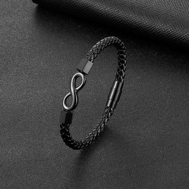 Pulsera de equilibrio de tejido de cuero infinito de acero titanio con nudo sin fin de Buddha Stones