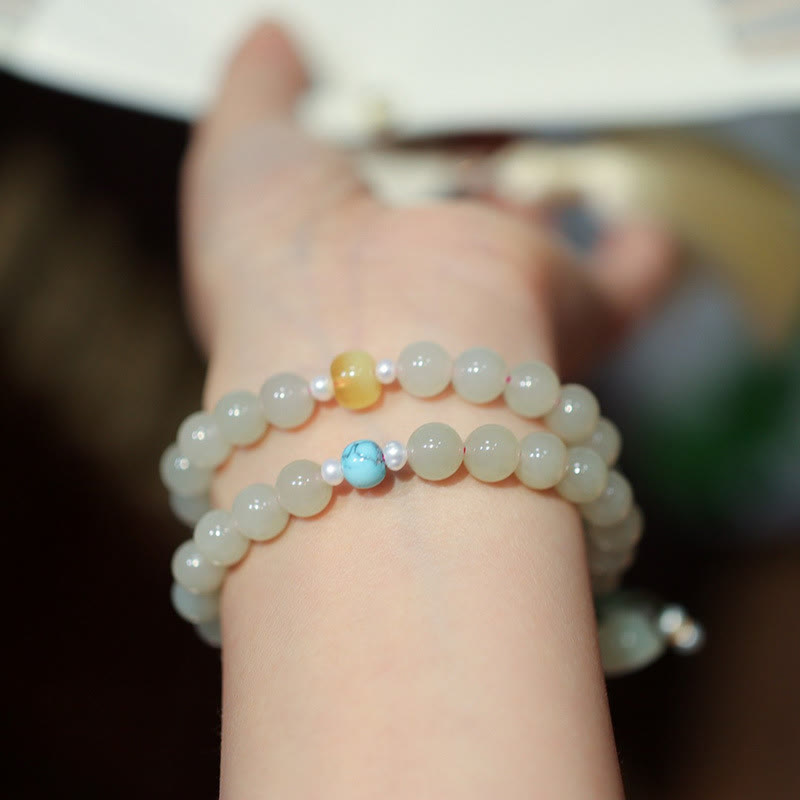 Pulsera de plata de ley 925 con Buddha Stones , jade hetiano, doble hebilla de la paz, suerte de loto