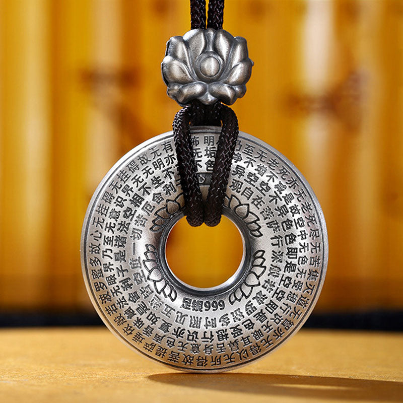 Colgante de plata de ley 999 con forma de corazón, Sutra, loto, hebilla de la paz - image 6