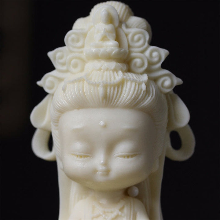Buddha Stones Mini fruta de marfil Kwan Yin Avalokitesvara Lotus riqueza decoración de escritorio