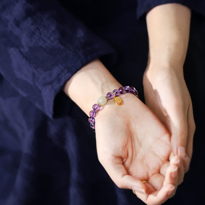 Pulsera con dijes curativos de jade hetiano de cristal de amatista natural con Buddha Stones