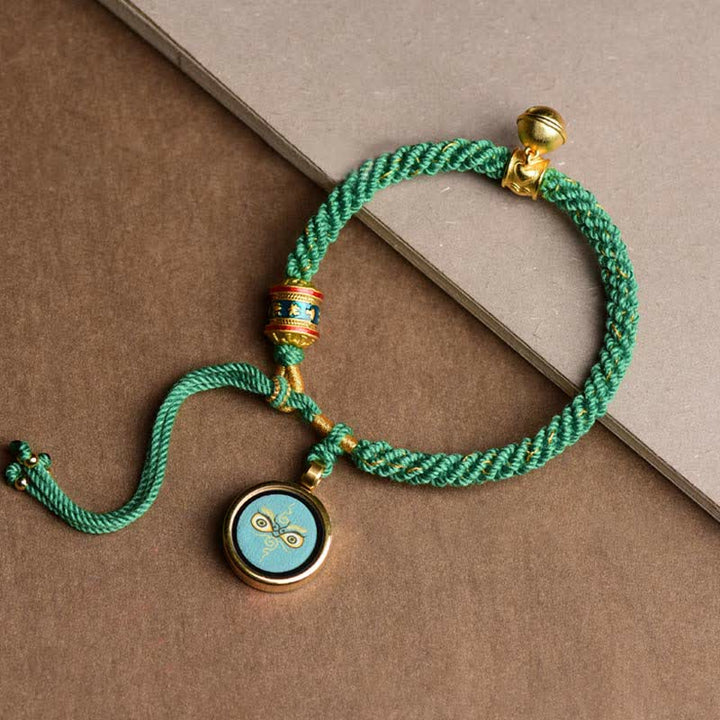 Buddha Stones de hilo trenzado con campana y rueda de oración tibetana de los Cinco Dioses de la Riqueza y Thangka de la Suerte