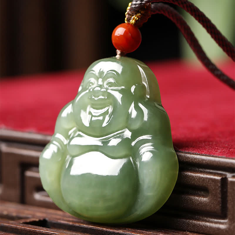 Colgante de cadena con collar de abundancia de jade hetiano de Buda sonriente - image 5
