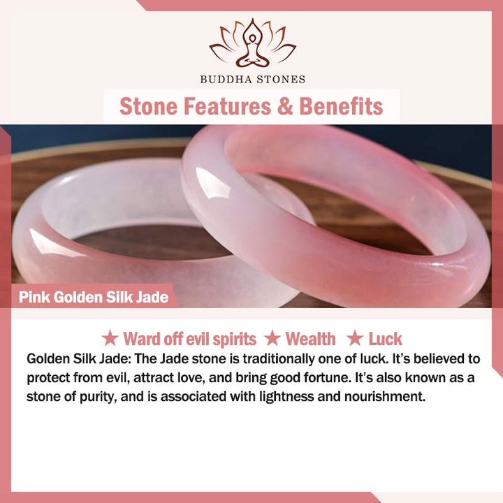 Brazalete de pulsera de riqueza de jade de seda dorada rosa con Buddha Stones