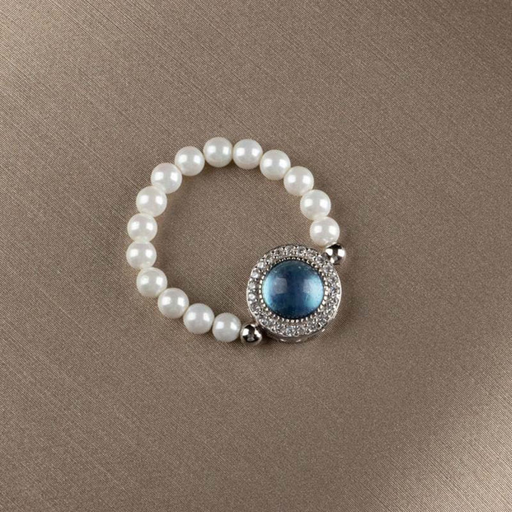 Anillo de pulsera de cadena curativa de calcedonia azul perla de plata de ley 925 con Buddha Stones