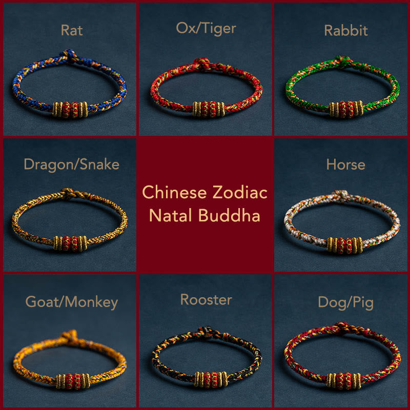 Pulsera de cuerda trenzada de fuerza de la suerte del Buda Natal del zodíaco chino hecha a mano del Tíbet con Buddha Stones