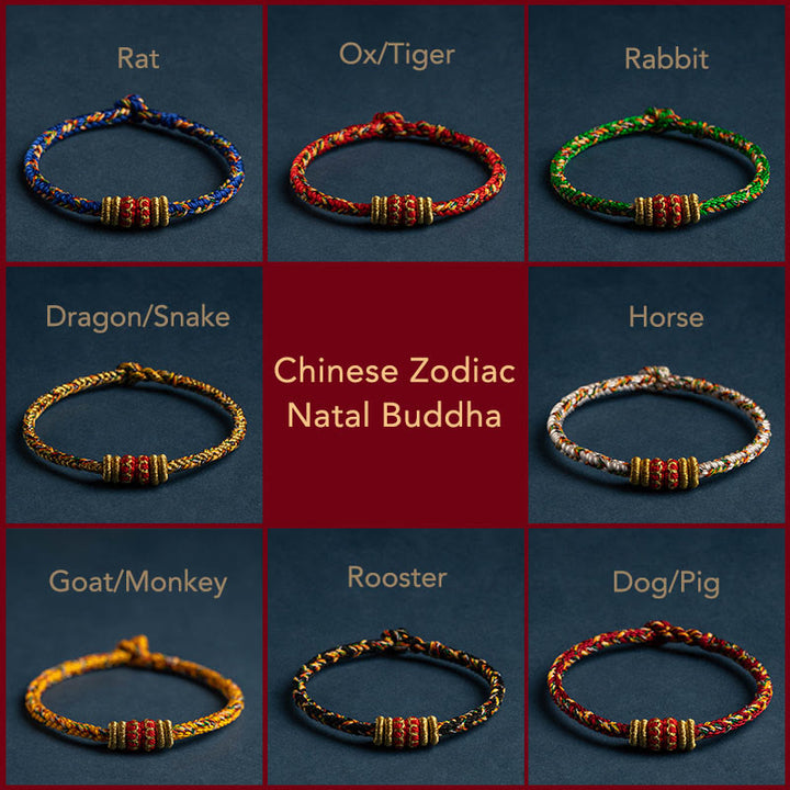 Pulsera de cuerda trenzada de fuerza de la suerte del Buda Natal del zodíaco chino hecha a mano del Tíbet con Buddha Stones