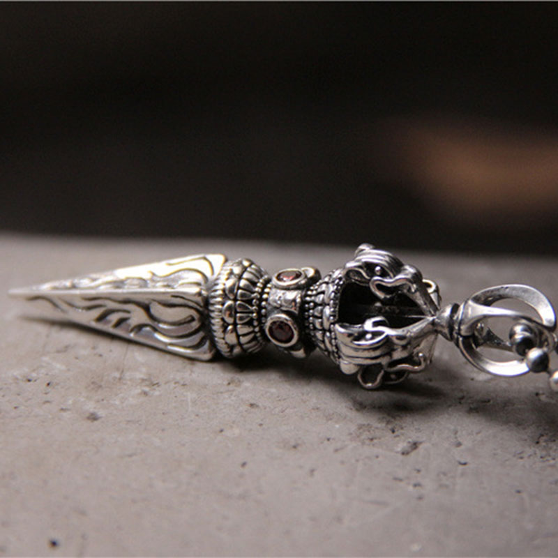 Colgante de collar de poder espiritual Vajra de plata de ley 925 con Buddha Stones
