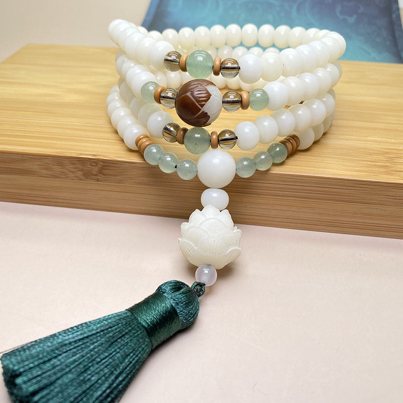 Pulsera de protección con 108 cuentas de Mala de semillas de Bodhi blancas de Buddha Stones