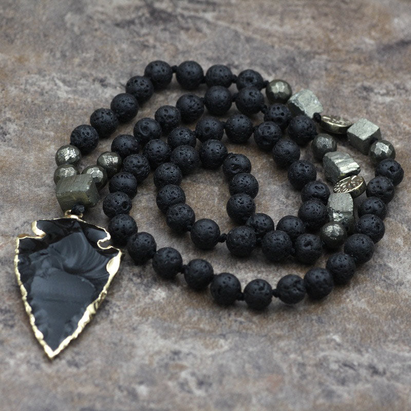 Buddha Stones Roca de Lava Natural Yoga Meditación Collar Flecha Colgante