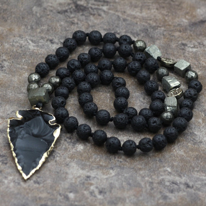 Buddha Stones Roca de Lava Natural Yoga Meditación Collar Flecha Colgante