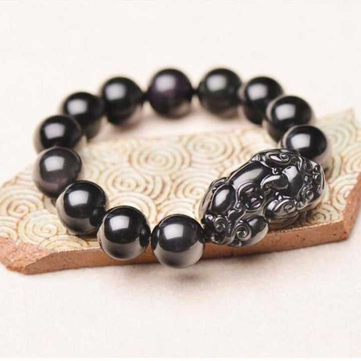 Pulsera de riqueza de obsidiana FengShui PiXiu con Buddha Stones