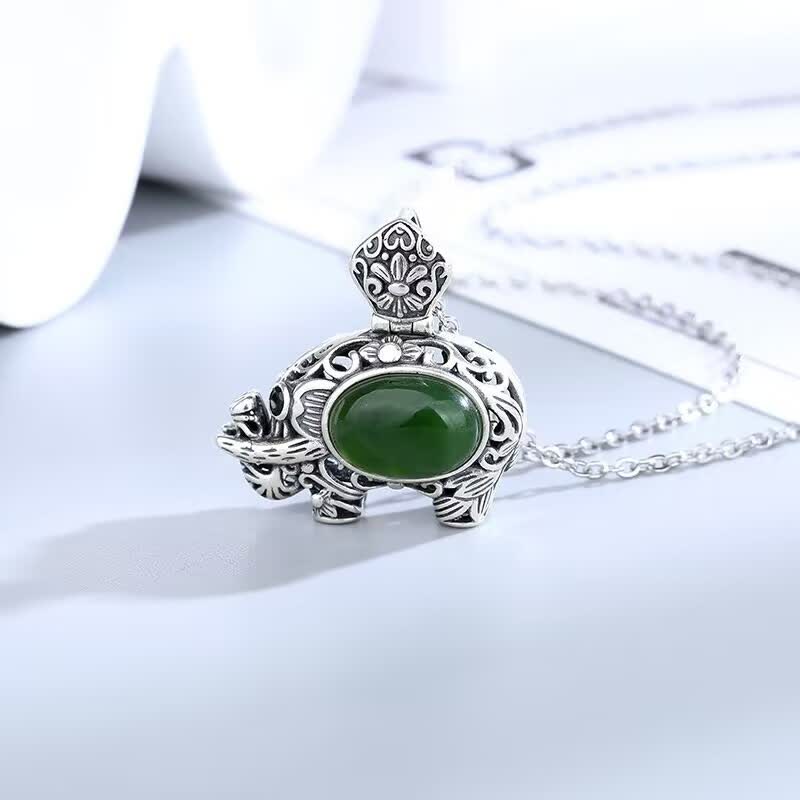 Colgante de plata de ley 925 con diseño de elefante de jade cian hetiano