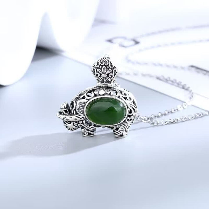 Colgante de plata de ley 925 con diseño de elefante de jade cian hetiano