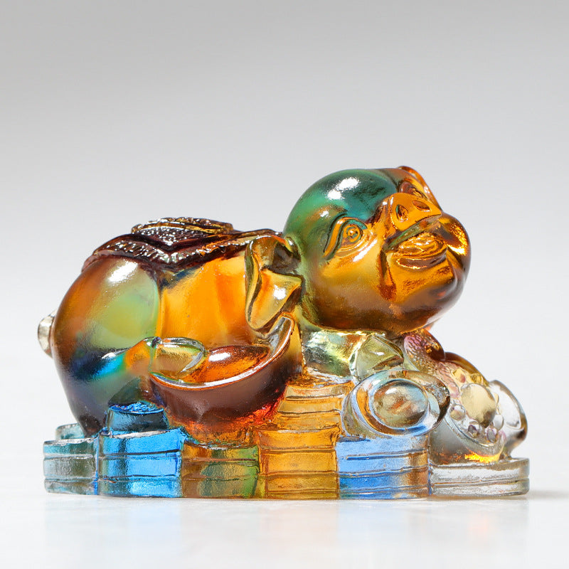 Buddha Stones Año del Dragón hechas a mano 12 Zodíaco chino Liuli pieza de arte con cristal protección decoración de la Oficina del hogar