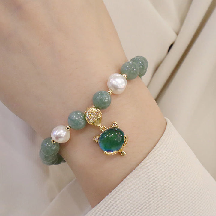 Pulsera de la suerte con dije de zorro que cambia de color con perlas de jade y Buddha Stones