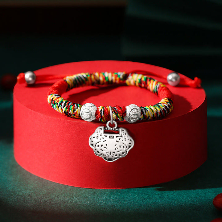Pulsera de plata de ley 925 con Buddha Stones, candado chino, protección de hilo rojo multicolor, pulsera trenzada hecha a mano para niños