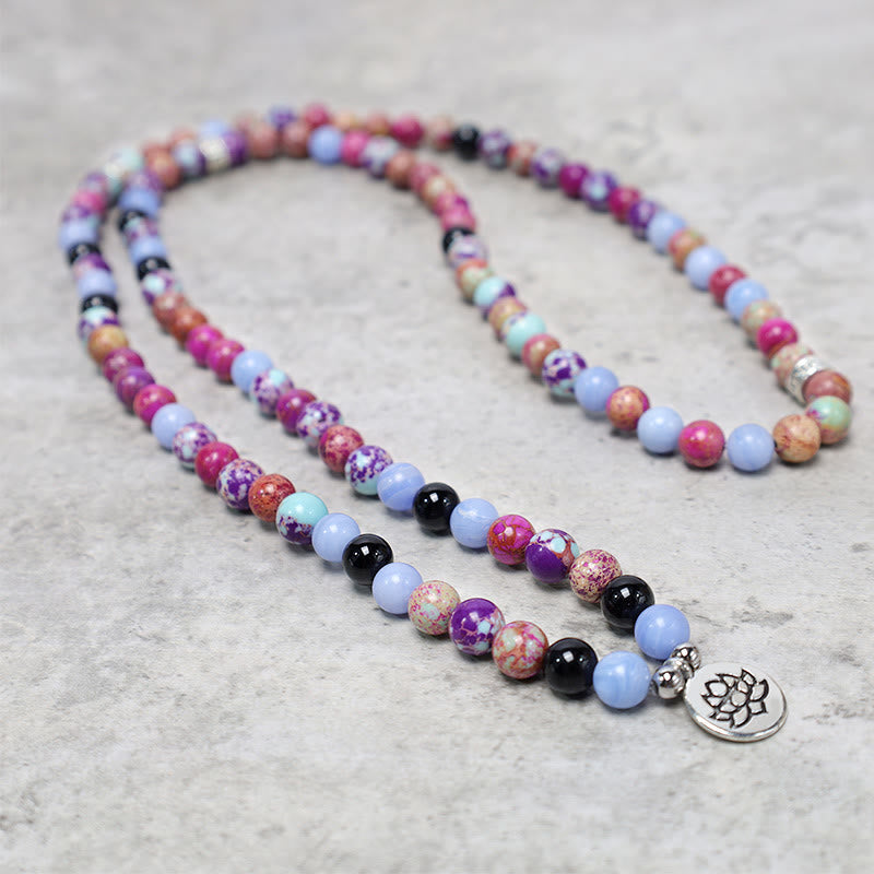 Buddha Stones Natural Púrpura Miano Piedra Real Lotus Mala