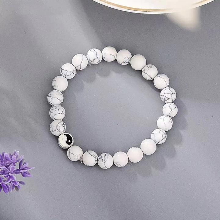Buddha Stones, 3 uds., turquesa blanca Natural, cuentas de piedra esmerilada, pulsera de riqueza Yin Yang