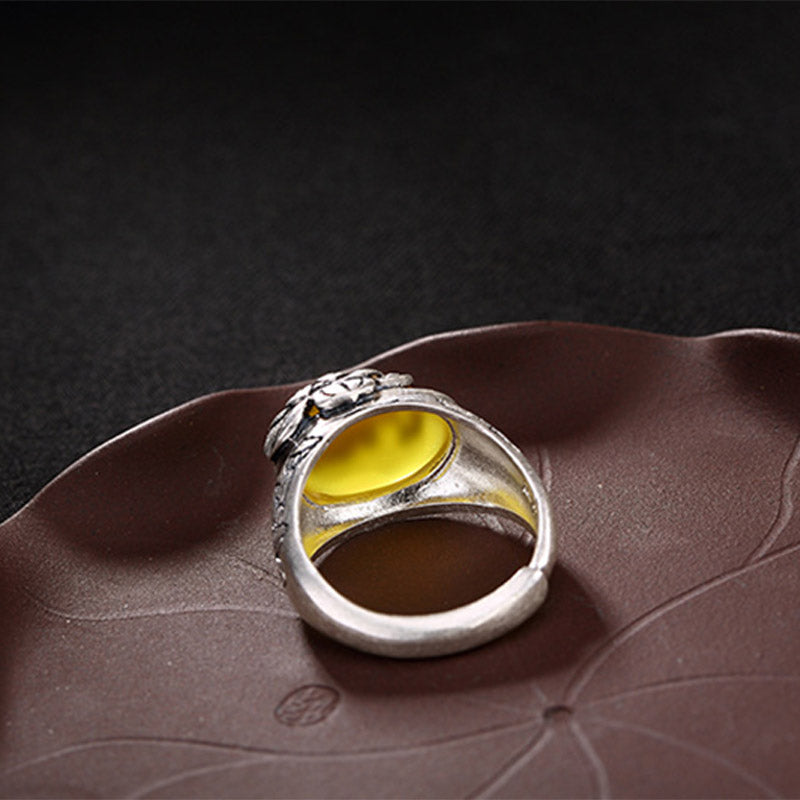 Anillo ajustable de protección con bendición de loto y citrino con Buddha Stones