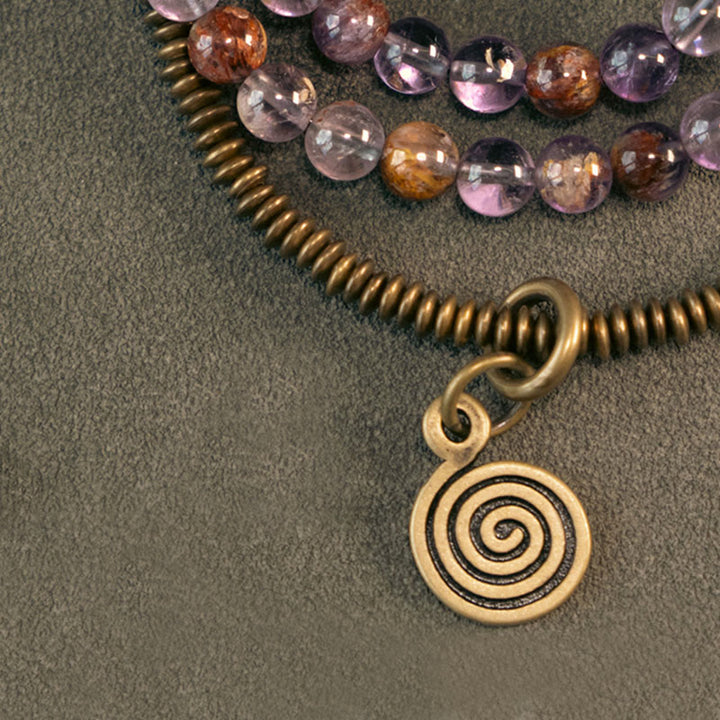Buddha Stones Púrpura Fantasma Rojo Cuarzo Hematoide Verde Cuarzo Rutilado Cobre Amor Perdón Pulsera