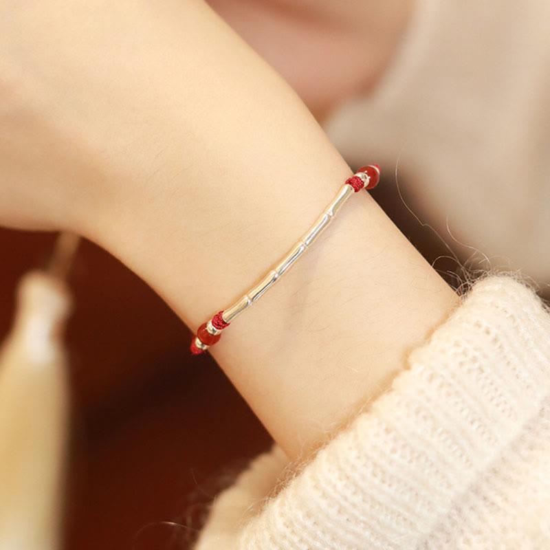 Pulsera trenzada de cuerda de protección de cuentas de ágata blanca de bambú de plata de ley 925 con Buddha Stones